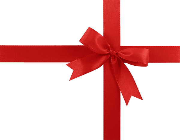 The Gift Wrapping by scrub-dub® features a red ribbon tied in a bow on a diagonal, with additional ribbon extending horizontally and vertically.