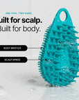 Scrub-Dub® scalp scrubber with body bristles and scalp spikes, designed for effective exfoliation and cleansing.