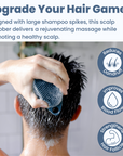 A man is exfoliating his skin cells with a Scrub-dub™ Scalp and Body Scrubber - Glacier Blue in the shower, upgrading his hair game.