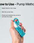 Instructions for using the Scrub-Dub® scalp scrubber with liquid or bar soap.